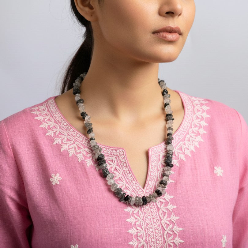 Cosmic Veins Necklace | Black Rutile Stone - For All | Includes: Necklace