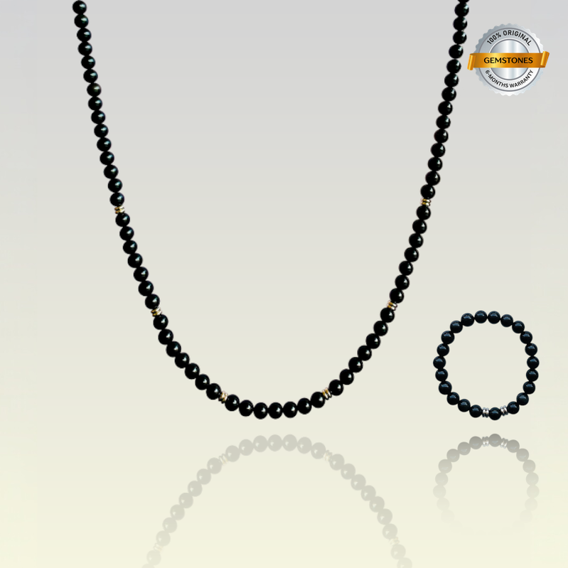 Shield Black Obsidian Set | Black Obsidian - For Unisex | Includes: Necklace & Bracelet