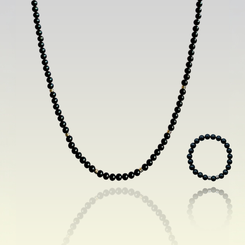 Shield Black Obsidian Set | Black Obsidian - For Unisex | Includes: Necklace & Bracelet