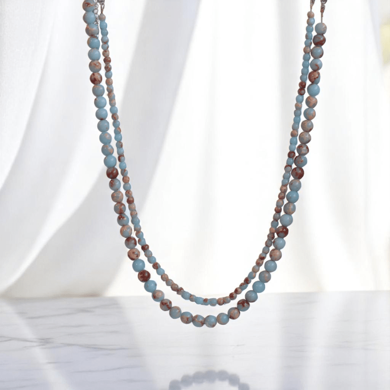 Double Layered Ocean Drift Amulet Necklace | Aqua Terra Jasper Stone - For Women | Includes: Necklace (Set Of 2)