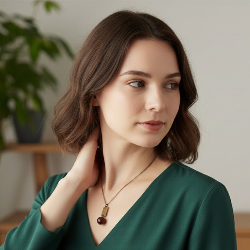 Dainty Bronze Scale Necklace | Red Tiger Eye - For Women | Includes: Necklace