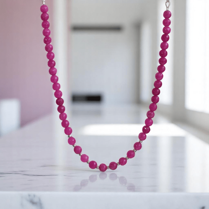 Cherry Blaze Necklace | 925 Silver & Pink Agate Stone - For Girl Kids | Includes: Necklace
