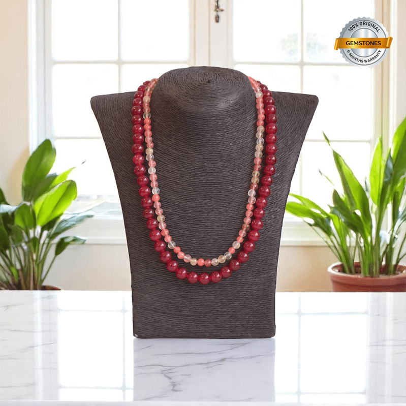 Double Layered Firestone Necklace | Onyx Stone - For Women | Includes: Necklace (Set Of 2)