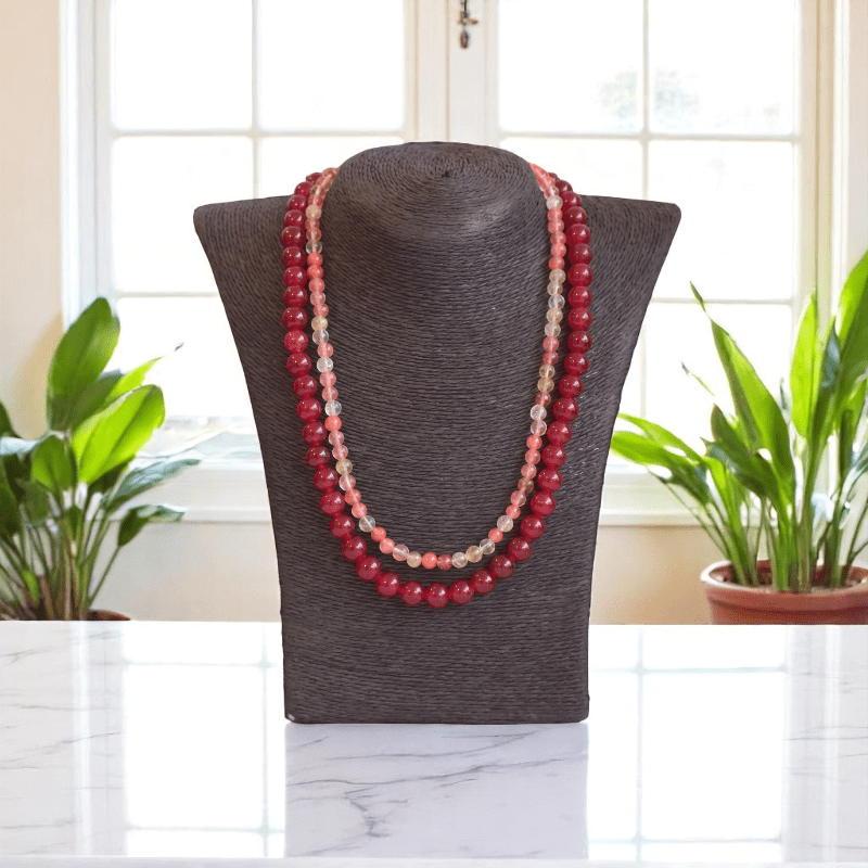 Double Layered Firestone Necklace | Onyx Stone - For Women | Includes: Necklace (Set Of 2)