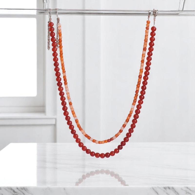 Double Layered Vibrant Onyx Carnelian Necklace | Onyx & Carnelian - For Women | Includes: Necklace (Set Of 2)
