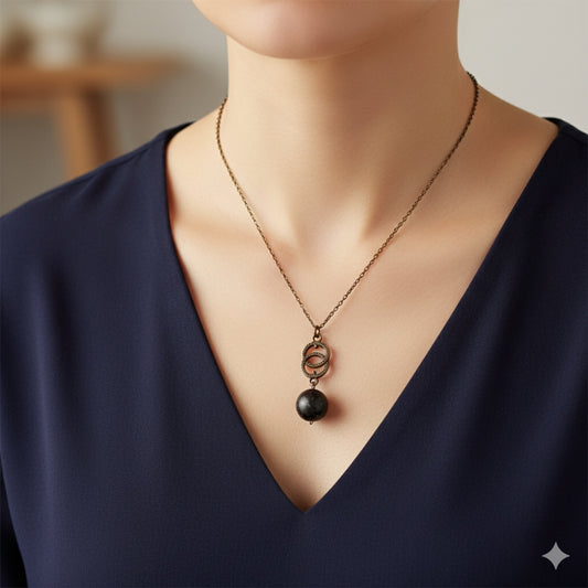 Dainty Bronze Double Loop Necklace | Red Tiger Eye - For Women | Includes: Necklace