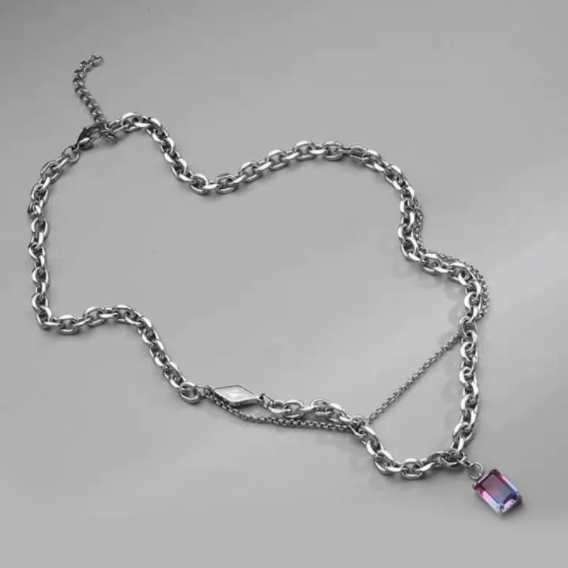 Ombre Zircon Dual Layer Necklace | Premium Alloy- For Men| Includes: Necklace