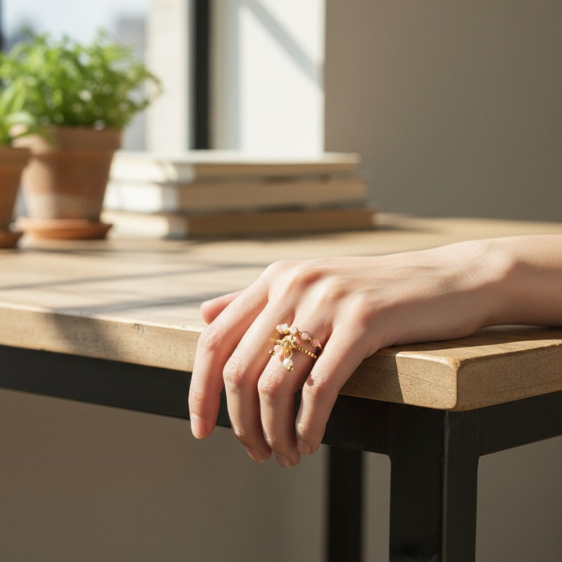 Rose Designer Adjustable Ring | 18K PVD Gold Plated- For Women | Includes: Ring