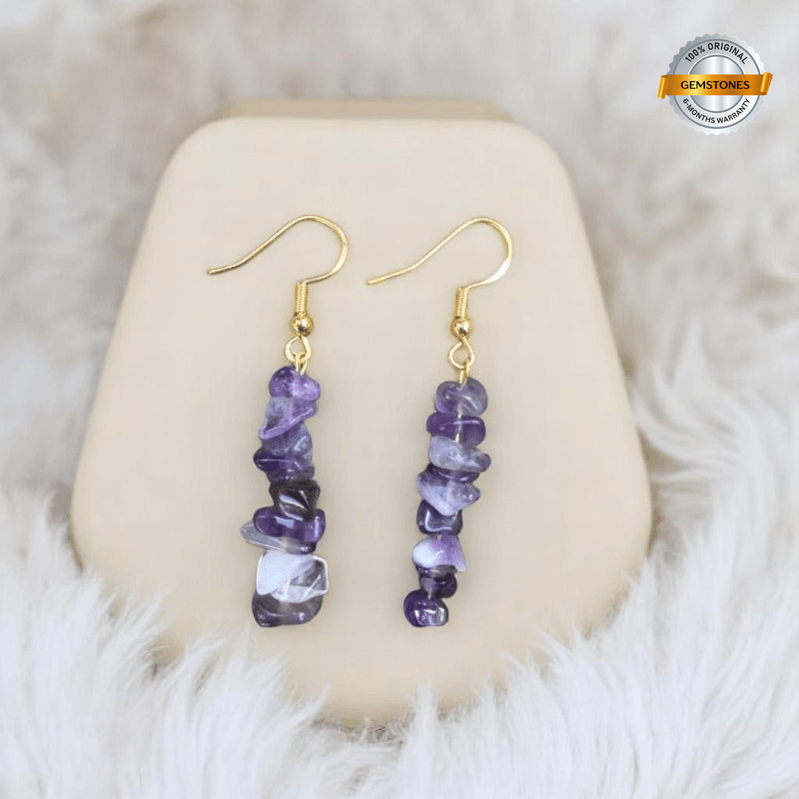 Crystal Whispers Earrings | Amethyst & PVD 18K Gold Plating - For Women | Includes: Earrings