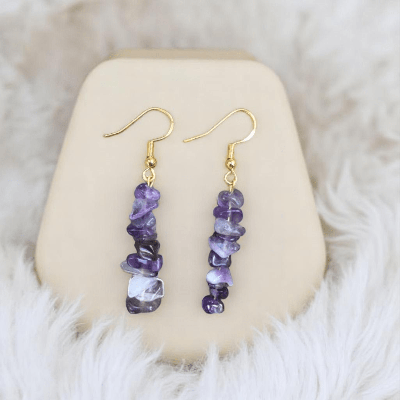 Crystal Whispers Earrings | Amethyst & PVD 18K Gold Plating - For Women | Includes: Earrings