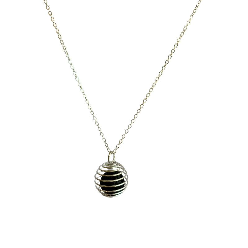 Dainty Whirl Black Mamba Silverish Necklace | Lava Stone - For Women | Includes: Necklace