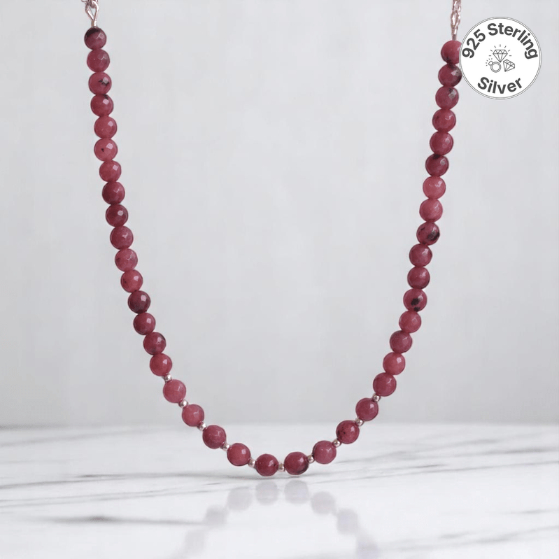 Playful Glow Necklace | 925 Silver & Rhodonite Stone - For Girl Kids | Includes: Necklace