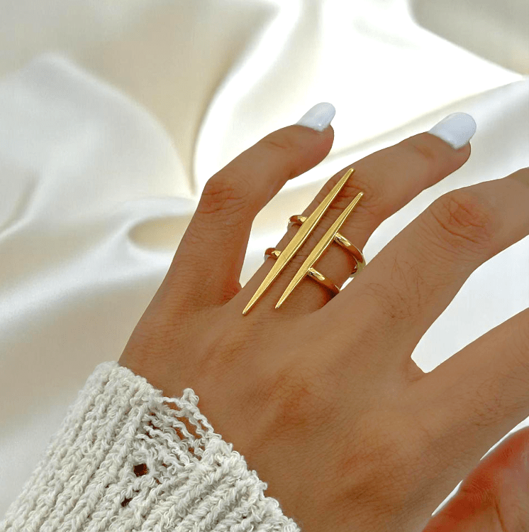Edgy Spiked Ring | PVD 18K Gold Plated, Stainless Steel, Water Proof - For Women | Includes: Ring