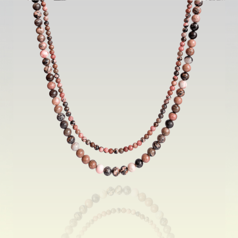 Double Layered Love Rhodonite Necklace | Rhodonite Stone - For Women | Includes: Necklace (Set Of 2)