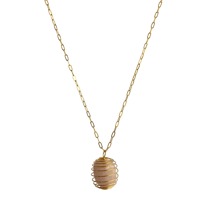 Chunky Whirl Golden Rose Necklace | Rose Quartz - For Women | Includes: Necklace