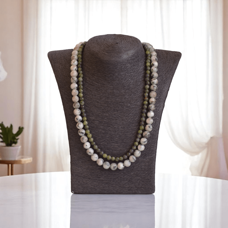 Double Layered Deep Woods Amulet Necklace | Jasper Stone - For Women | Includes: Necklace (Set Of 2)