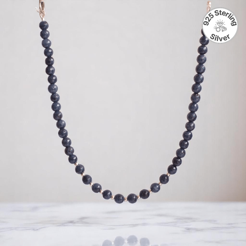 Denim Blue Sapphire Necklace | 925 Silver & Sapphire - For Girl Kids | Includes: Necklace