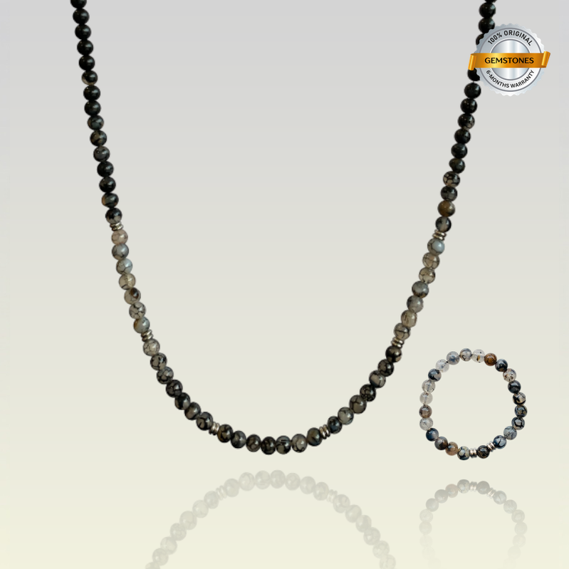 Mystic Dragon Vein Set | Dragon Vein Agate - For Unisex | Includes: Necklace & Bracelet