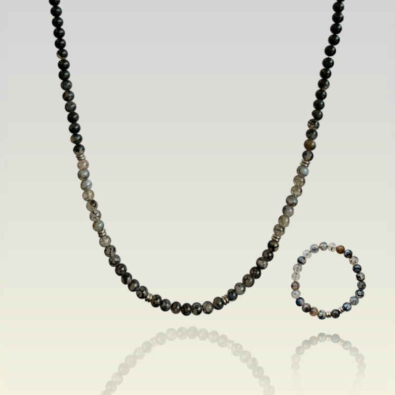 Mystic Dragon Vein Set | Dragon Vein Agate - For Unisex | Includes: Necklace & Bracelet