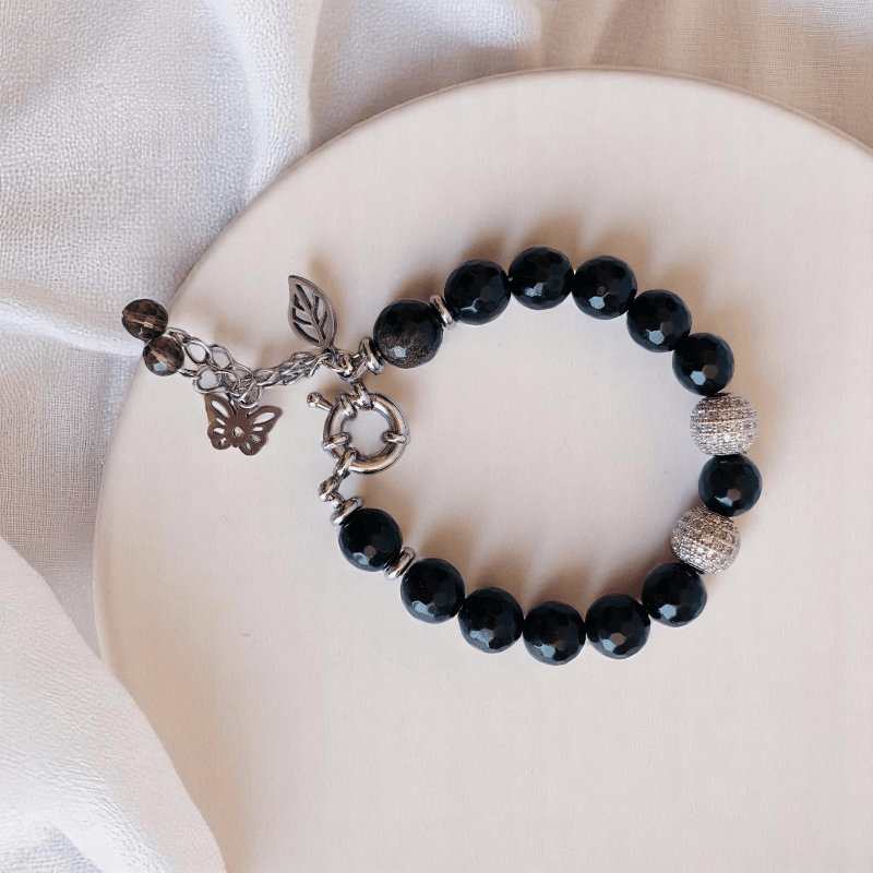Chic Horizon Bracelet | Obsidian Stone, Stainless Steel - For Women | Includes: Bracelet