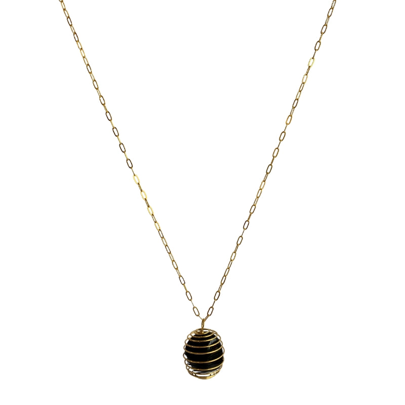 Chunky Whirl Mystic Golden Necklace | Black Obsidian - For Women | Includes: Necklace