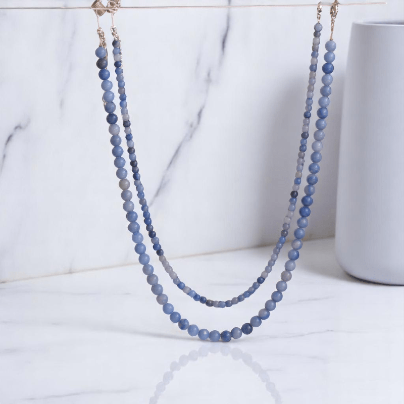 Double Layered Skyhunter Necklace | Blue Aventurine Stone - For Women | Includes: Necklace (Set Of 2)