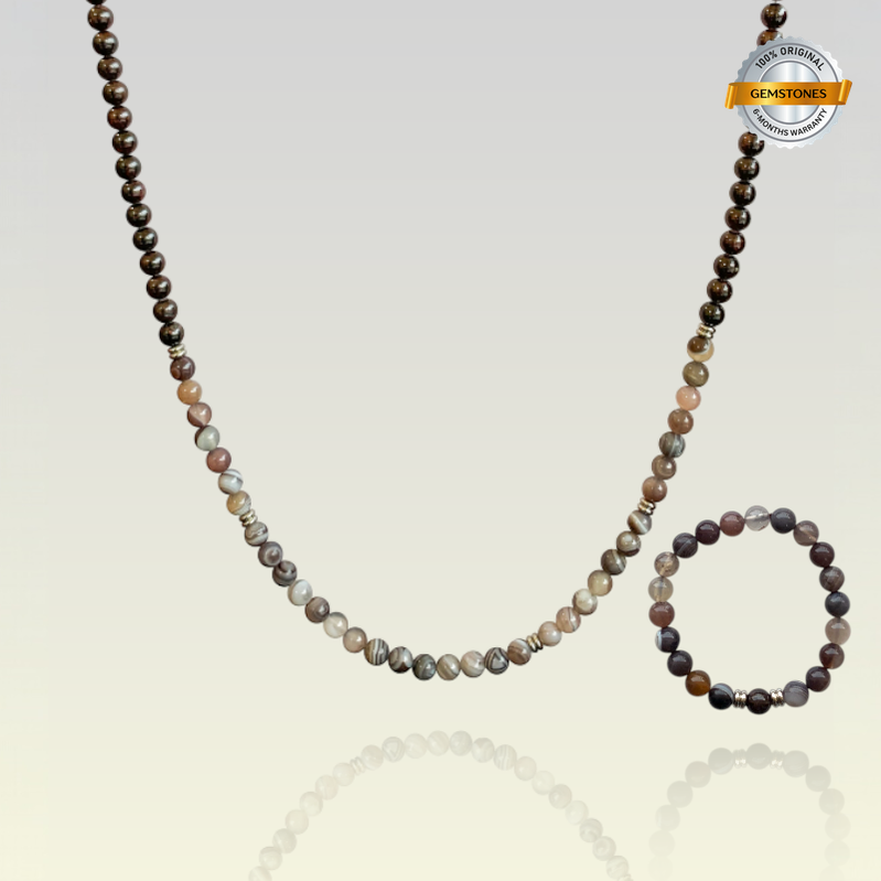 Striped Botswana Set | Botswana Agate - For Unisex | Includes: Necklace & Bracelet