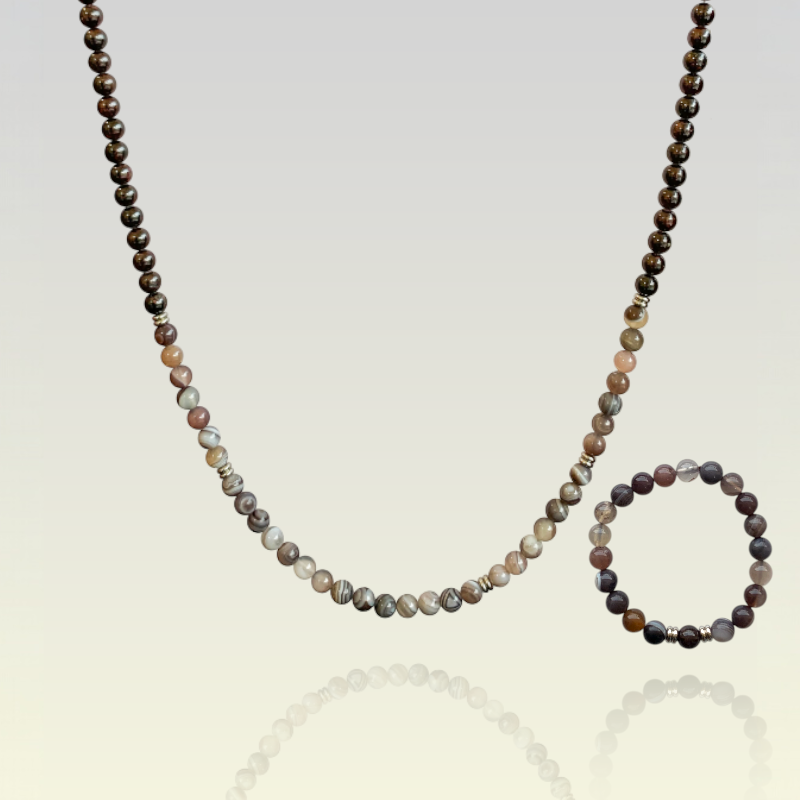 Striped Botswana Set | Botswana Agate - For Unisex | Includes: Necklace & Bracelet