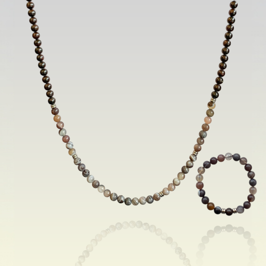 Striped Botswana Set | Botswana Agate - For Unisex | Includes: Necklace & Bracelet