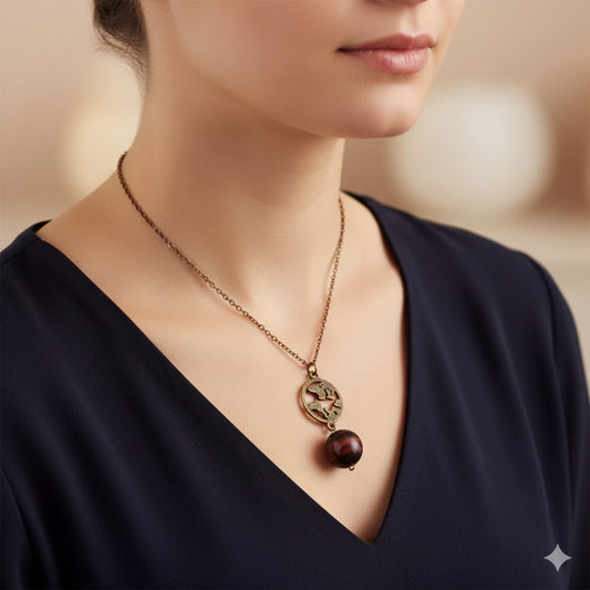 Dainty Bronze Tree of Life Necklace | Red Tiger Eye - For Women | Includes: Necklace
