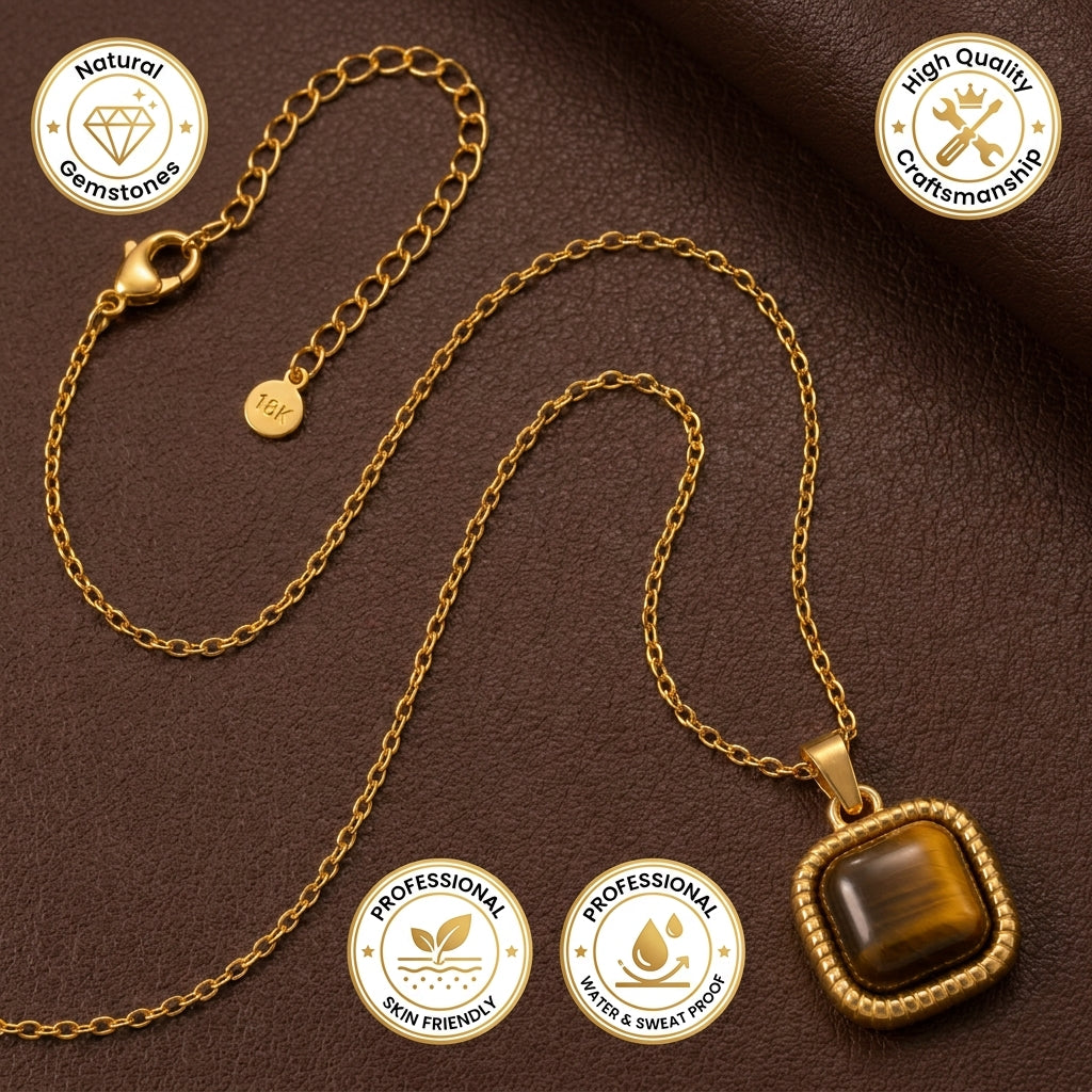 Amberlight Banded Brown CUSHION Necklace | Gold-Tone - For Women | Includes: Necklace