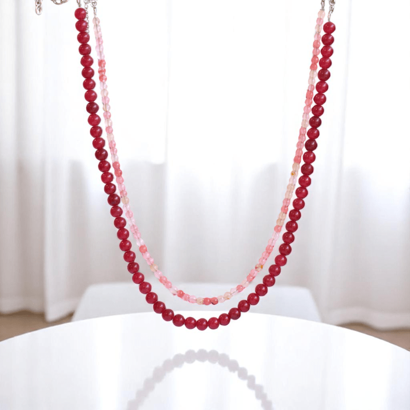 Double Layered Firestone Necklace | Onyx Stone - For Women | Includes: Necklace (Set Of 2)