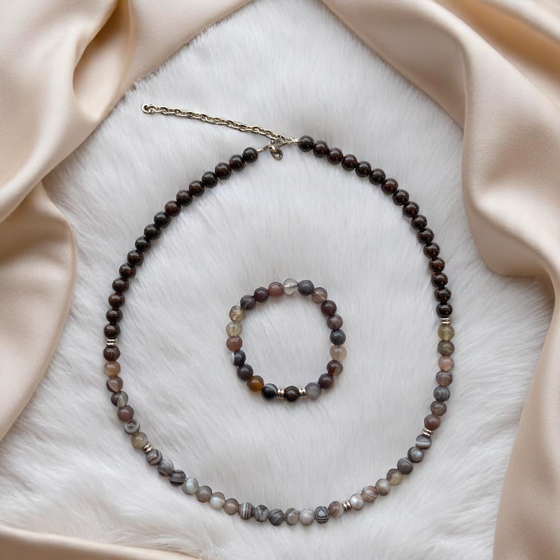 Striped Botswana Set | Botswana Agate - For Unisex | Includes: Necklace & Bracelet
