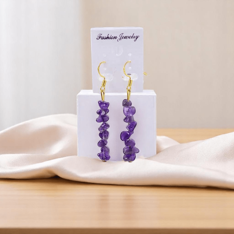 Crystal Whispers Earrings | Amethyst & PVD 18K Gold Plating - For Women | Includes: Earrings