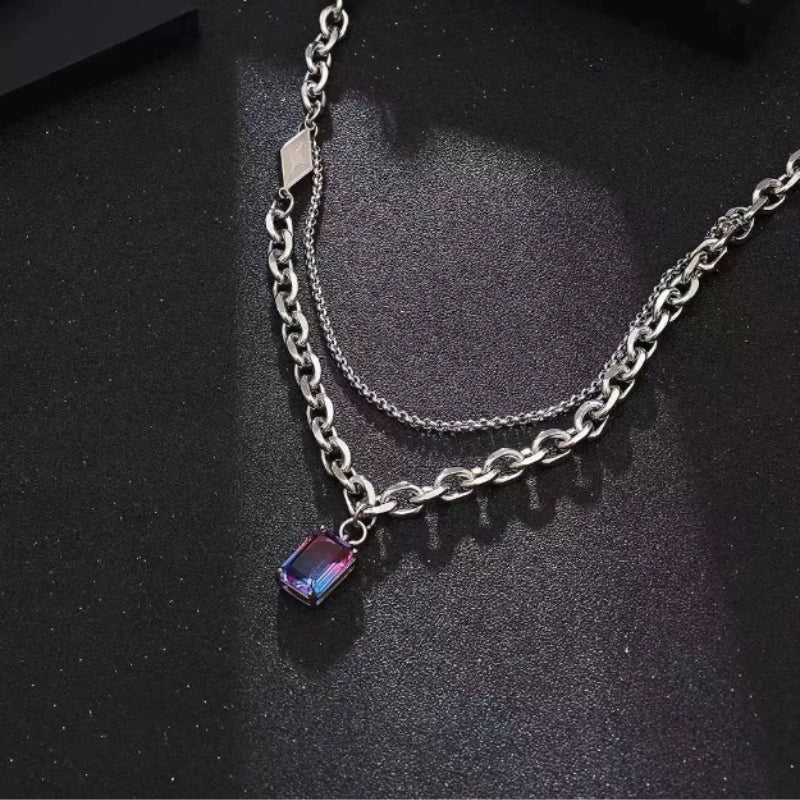 Ombre Zircon Dual Layer Necklace | Premium Alloy- For Men| Includes: Necklace