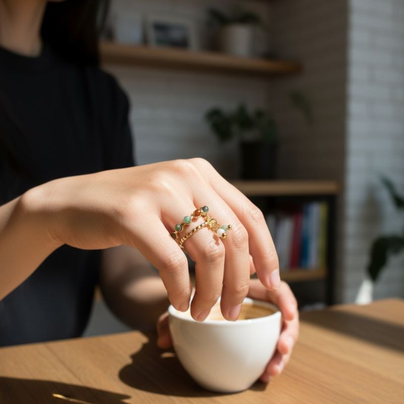 Stone Designer Adjustable Ring | 18K PVD Gold Plated- For Women | Includes: Ring