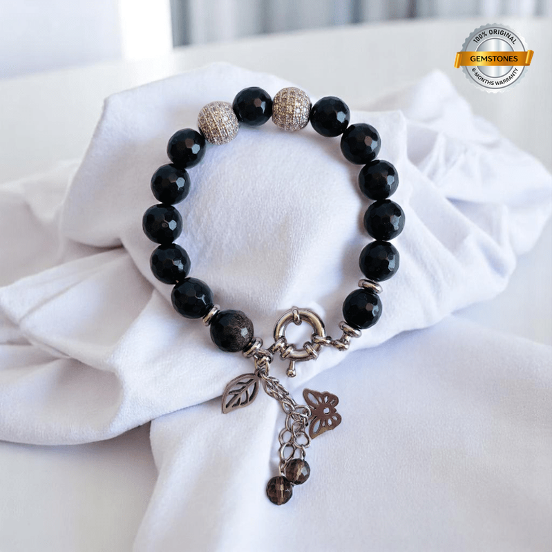 Chic Horizon Bracelet | Obsidian Stone, Stainless Steel - For Women | Includes: Bracelet