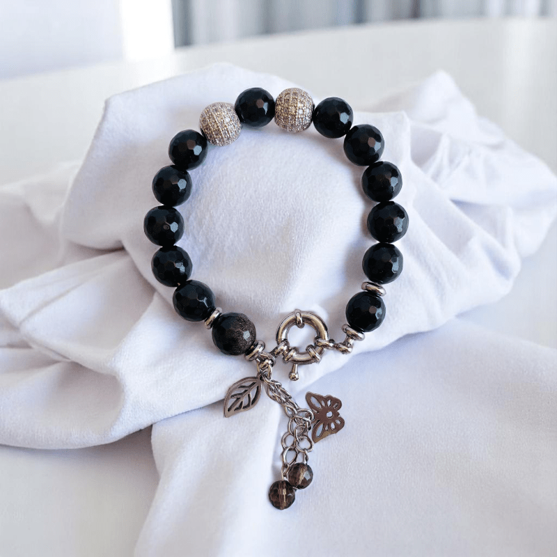 Chic Horizon Bracelet | Obsidian Stone, Stainless Steel - For Women | Includes: Bracelet