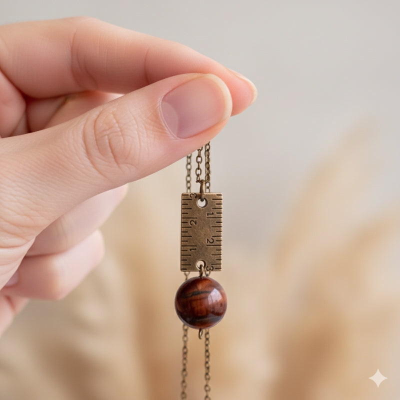 Dainty Bronze Scale Necklace | Red Tiger Eye - For Women | Includes: Necklace