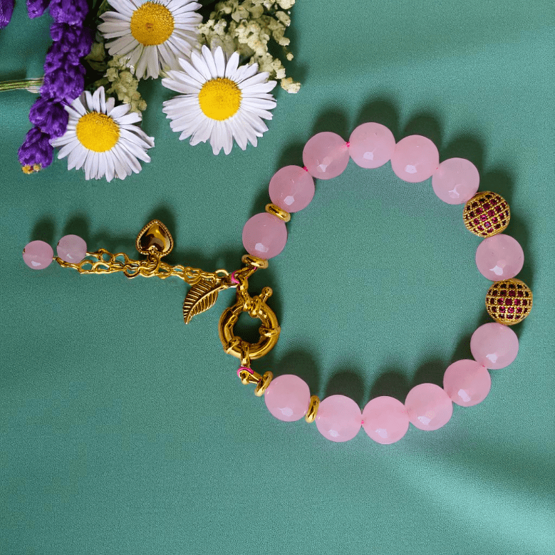 Minimal Muse Bracelet | Rose Quartz Stone, PVD 18K Gold Plated - For Women | Includes: Bracelet