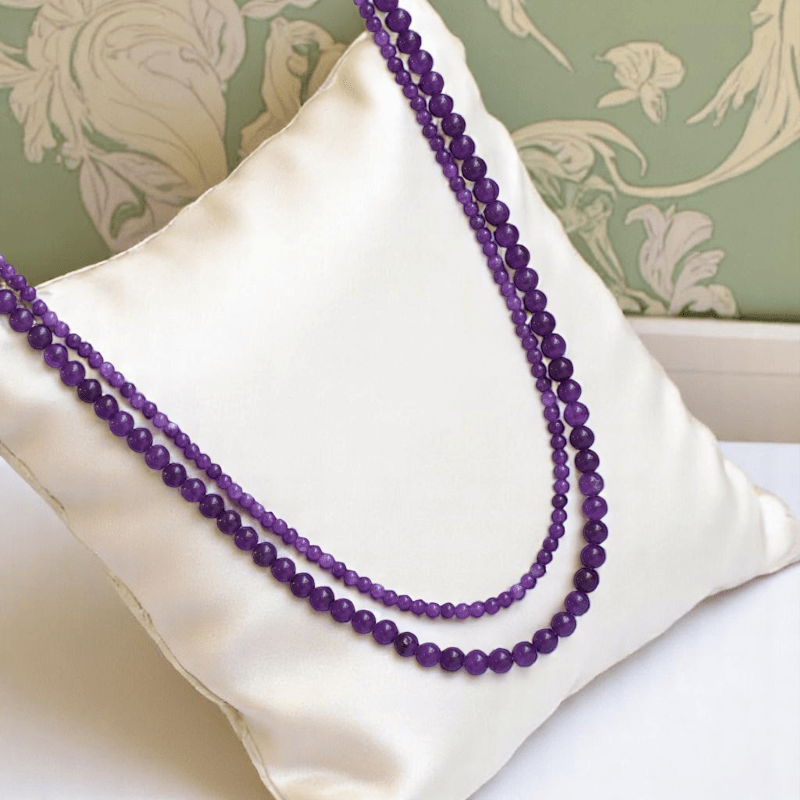 Double Layered Deep Purple Necklace | Amethyst Stone - For Women | Includes: Necklace (Set Of 2)
