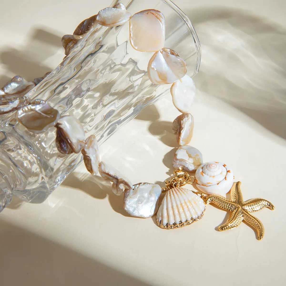 Organic Shell Necklace | PVD 18K Gold Plated, Stainless Steel, Water Proof - For Women | Includes: Necklace
