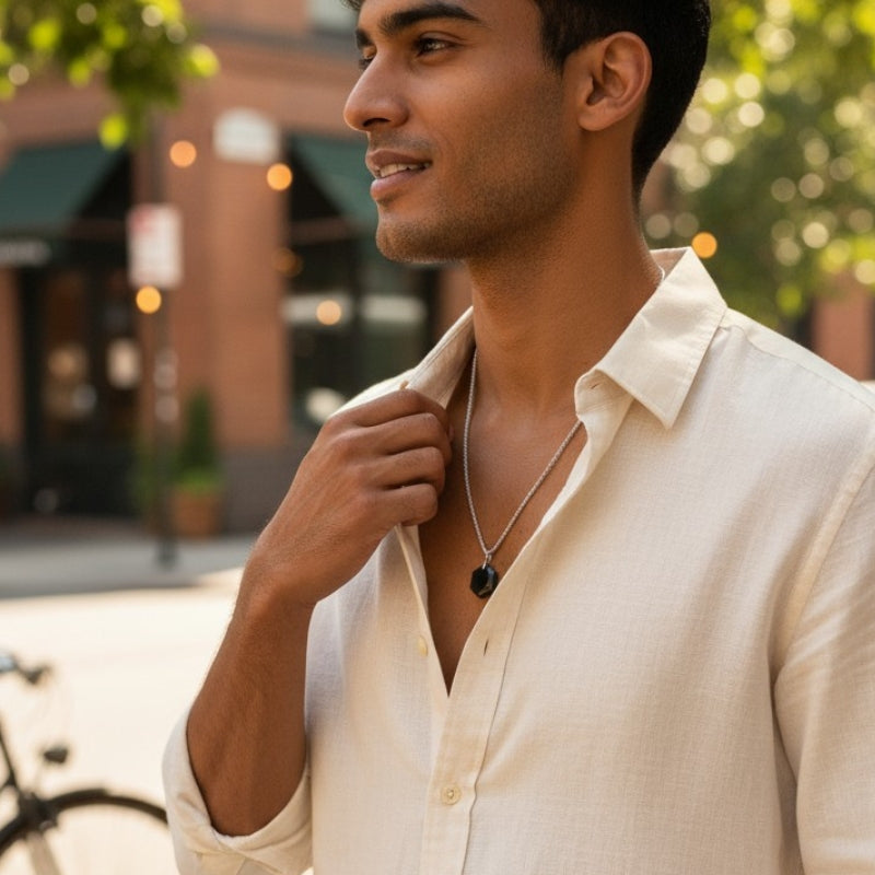Obsidian Hexagon Men's Necklace | Obsidian Stone - For Men| Includes: Necklace