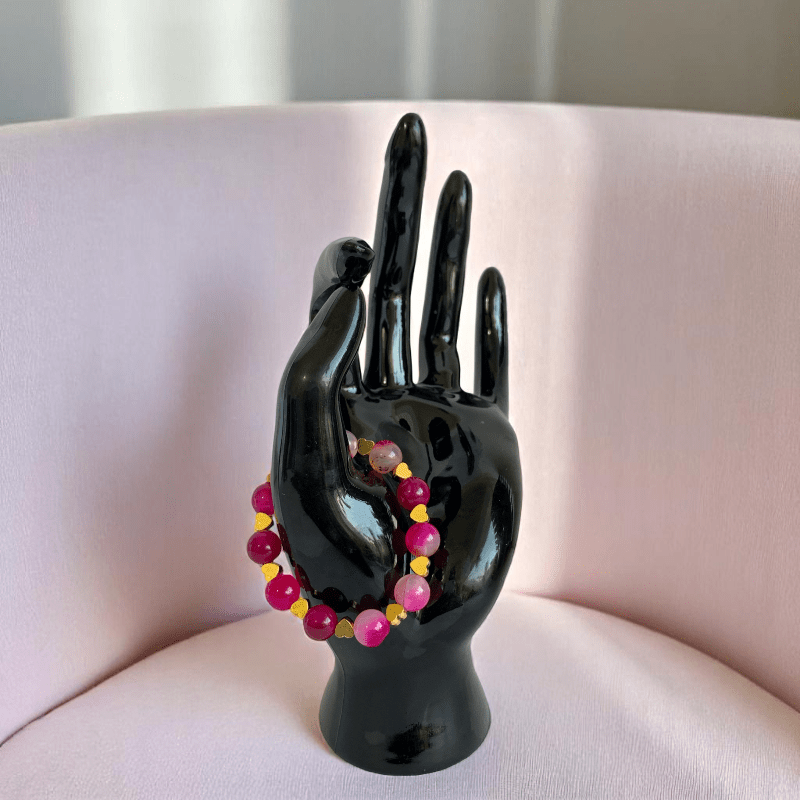 Little hearts Bracelet | Pink Agate Stone - For Kids | Includes: Bracelet