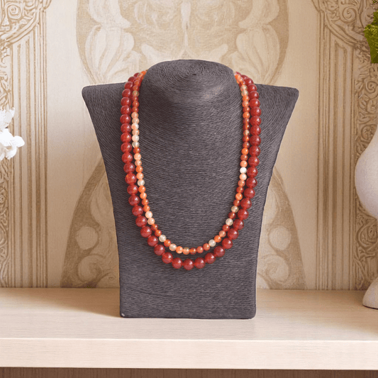 Double Layered Vibrant Onyx Carnelian Necklace | Onyx & Carnelian - For Women | Includes: Necklace (Set Of 2)