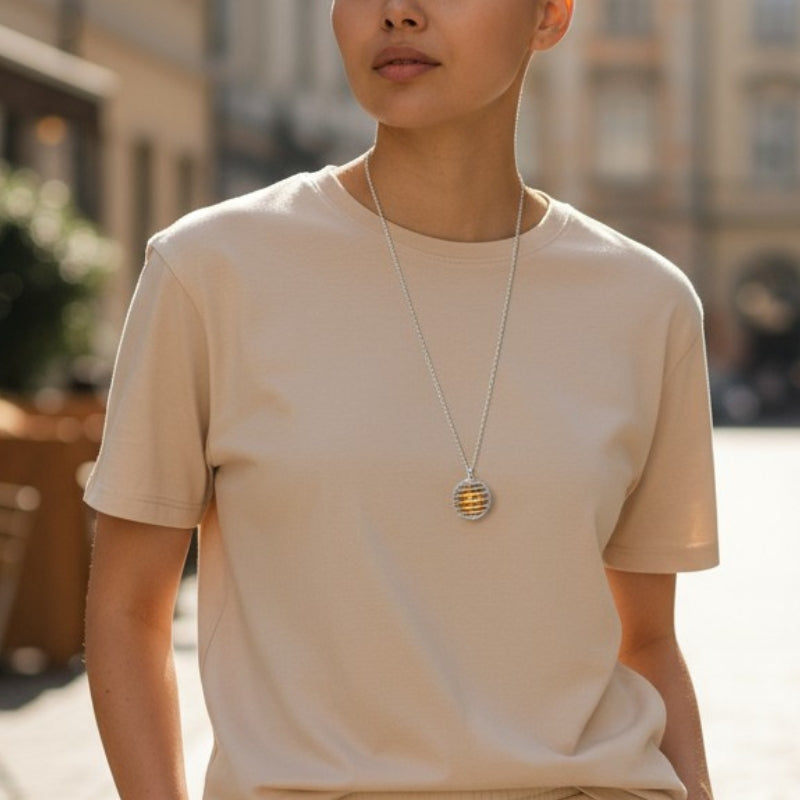 Dainty Whirl Amber Silverish Necklace | Yellow Crystal - For Women | Includes: Necklace