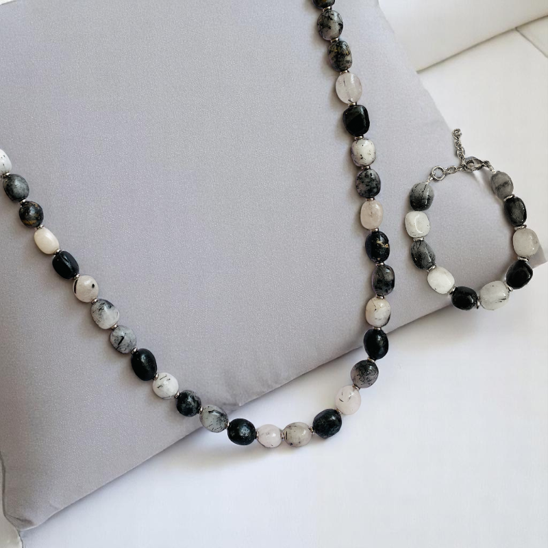 Golden Rutile Set | Rutile - For Unisex | Includes: Necklace & Bracelet