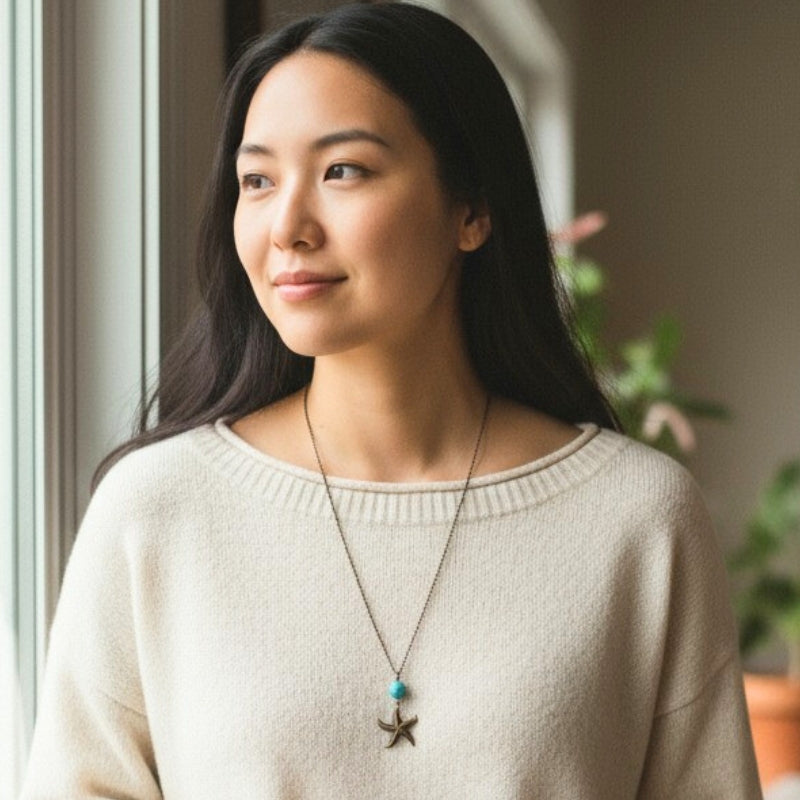 Starfish Turquoise Necklace | Brass & Turquoise - For Women | Includes: Necklace