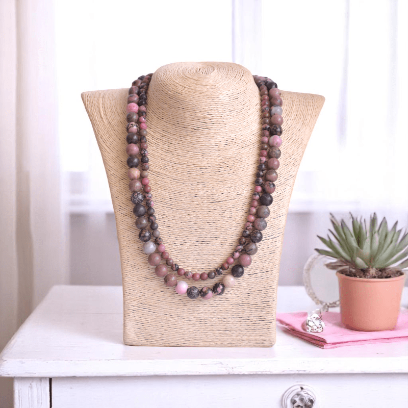 Double Layered Love Rhodonite Necklace | Rhodonite Stone - For Women | Includes: Necklace (Set Of 2)