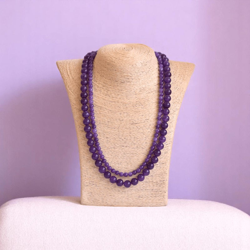 Double Layered Deep Purple Necklace | Amethyst Stone - For Women | Includes: Necklace (Set Of 2)